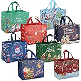 Aviski 8PCS Christmas Gift Tote Bags with Handles, Multifunctional Non-Woven Bags for Gifts Wrapping Shopping, Xmas Party Supplies