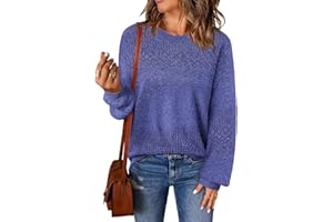 Lylinan Womens Sweaters Casual Boho Long Sleeve Shirts Crewneck Lightweight Crochet Tops Pullover Knit Sweater