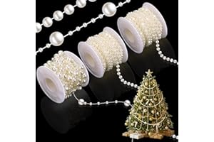 Bonuci 3 Rolls 66 Feet Pearls String Garland Decoration Artificial Beads Chain for Christmas Tree Faux Pearl Garland Roll Strand for Crafting String of Flowers Wedding(Ivory,4mm)