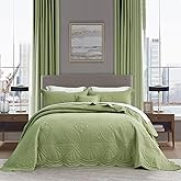 DaisyHuang Oversized Bedspread - King Size Bedding Cover - Modern & Contemporary Coverlet Set, Real Stitching, Reversible, Lightweight, 5 Piece, Sage Green