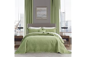 DaisyHuang Oversized Bedspread - King Size Bedding Cover - Modern & Contemporary Coverlet Set, Real Stitching, Reversible, Lightweight, 5 Piece, Sage Green