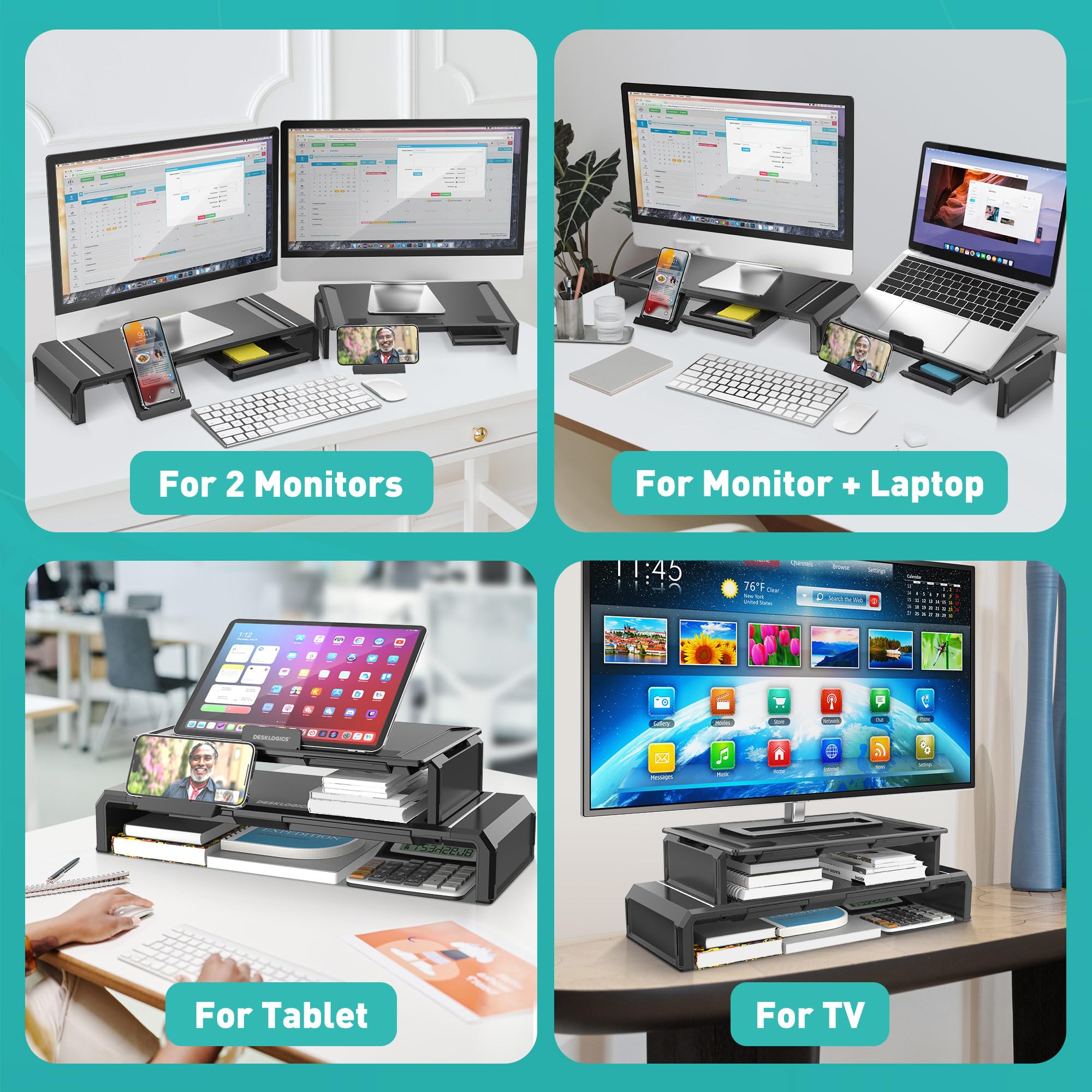 Mua Dual Computer Monitor Stand Riser with Drawer phone stand ...