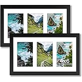Flocey 8x14 Collage Picture Frame, 4x6 Picture Frame Collage Frame Display 3 Pcs 4x6 Photos with Mat, or 8x14 Without Mat for Wall Decor - Horizontal or Vertical Wall Mounting, Black (2 Pack)