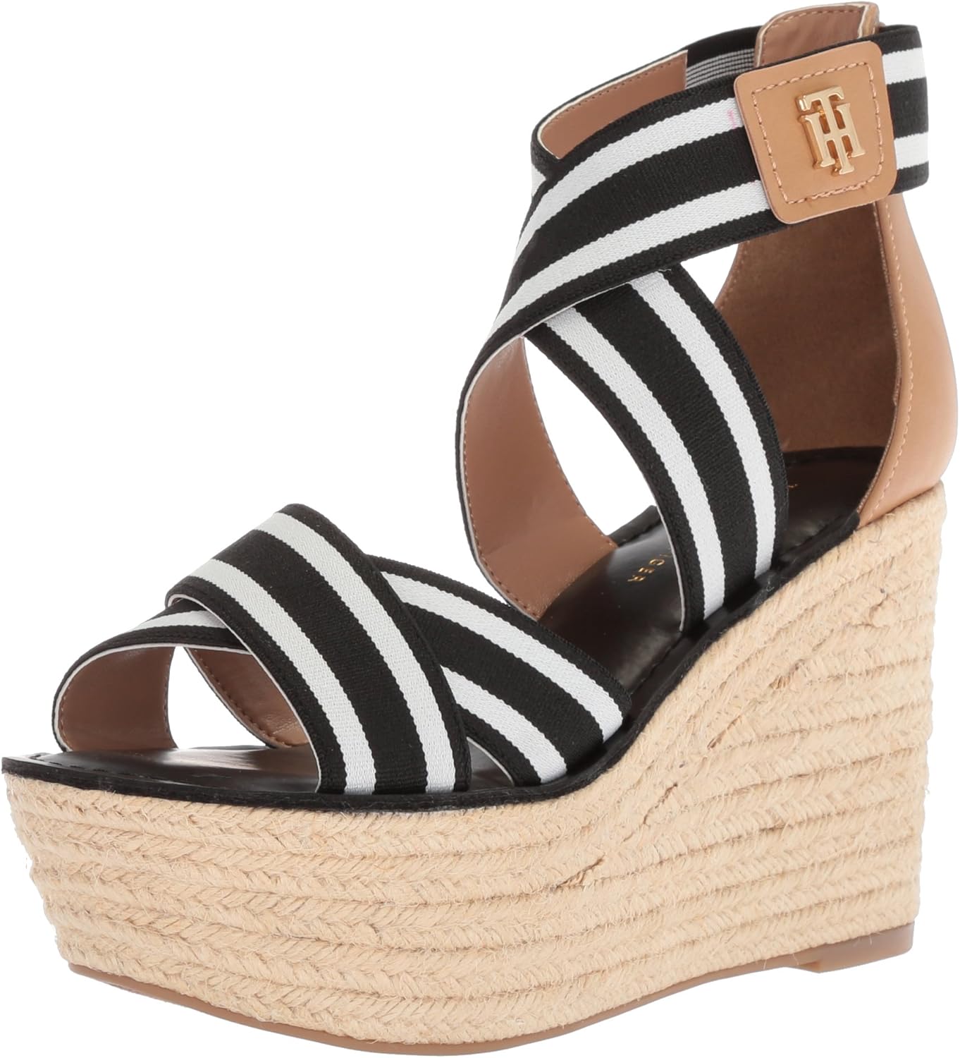 Tommy Hilfiger Women's Theia Espadrille Wedge Sandal, Black/White, 5.5