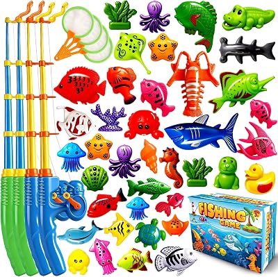 CozyBomB Magnetic Fishing Toys Set for Bath Time Pool Party with Poles Net