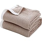 SE SOFTEXLY 4-Layer Cotton Throw Blanket, Light & Breathable, All Season, Muslin Blanket for Adults (50"x60", Coffee)