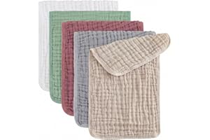 5 Pieces Baby Burp Cloth 100% Cotton Newborn Cotton Muslin Burp Cloth 10x20 inches (Green&Khaki&White&Grey&Purple 5 Pieces)