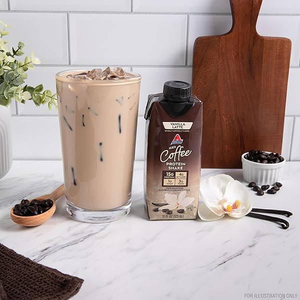 ATKINS ICED COFFEE VANILLA LATTE PROTEIN SHAKE, 15G PROTEIN, LOW GLYCEMIC, 4G NET CARB, 1G SUGAR, KETO FRIENDLY, 12 PACKS OF 11 FL OZ