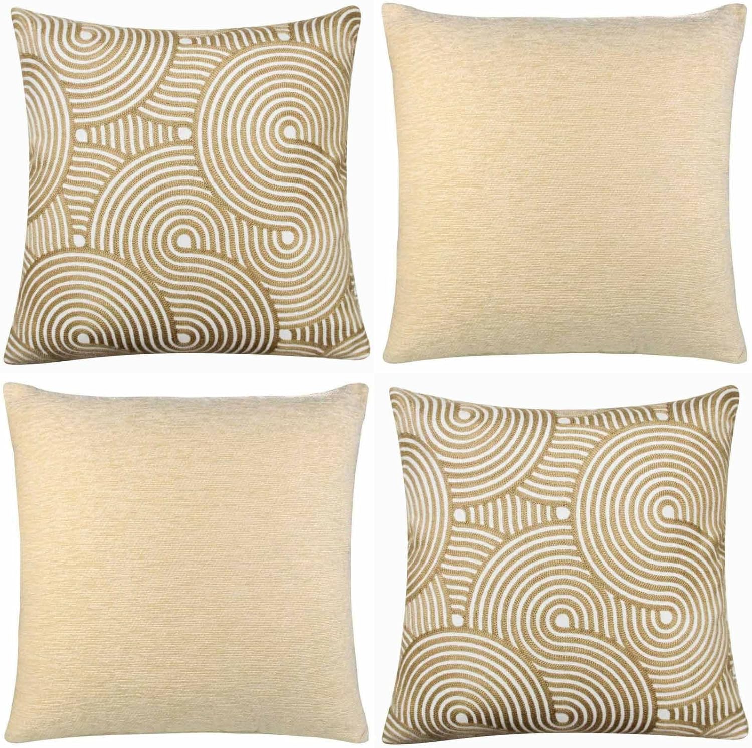 Set of 4 Cream Beige Cushion Covers, Lucy Modern Embroidered Cushion