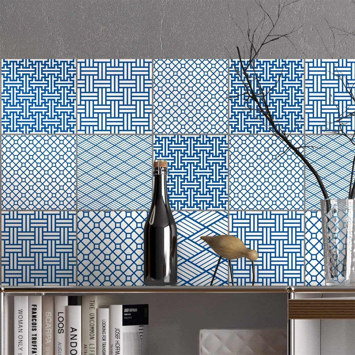 Ambiance Sticker Self-Adhesive Decorative Wall Decal Cement Tile for Bathroom and Kitchen Finlande - Pack of 9 Stickers of 20 x 20 cm