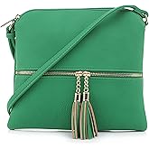 SG SUGU Lightweight Medium Crossbody Bag Shoulder Bag with Tassel and Zipper Pocket