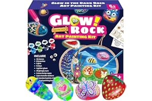 SOOVSY Glow in The Dark Rock Painting Kit, Paint Rocks Craft Kit for Kids, DIY Arts & Crafts Toy for Boys Girls Birthday Party Gift, Kids Craft Paint Set for Age 4-6-8-12
