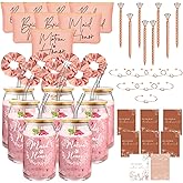 Irenare 48 Pcs 8 Set Bridesmaid Proposal Gifts Maid of Honor Gifts16oz Glass Cups Cosmetic Makeup Bags Invited Cards Scrunchies Hair Knotted Bracelets Diamond Pens(Elegant Style,Rose Gold)
