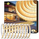 EMITEVER COB LED Strip Lights Waterproof IP67, 2700K Warm White Outdoor 24V Dimmable Silicone LED Tape Lighting 16.4ft High Density, 300+LM/ft, 2400LEDs,3W/ft, UL Listed (Power Supply Not Included)