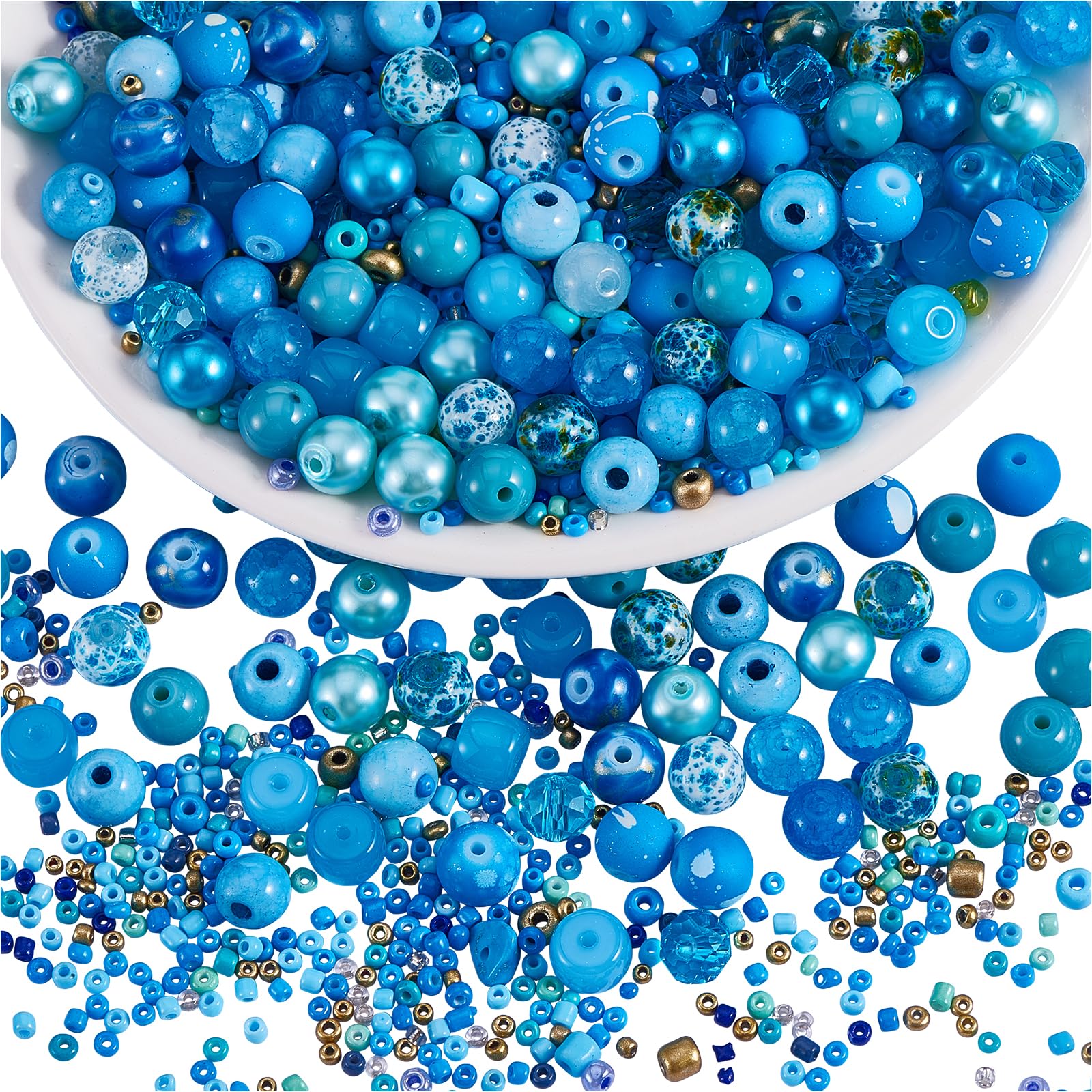 BEEFLYING 1 Pack Assorted Glass Beads for Jewelry Making Adults Crystal Beads Bulk 8mm Round Lake Blue