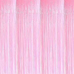 4 Pack Pink Foil Fringe Curtain Backdrop, 3.28Ft x