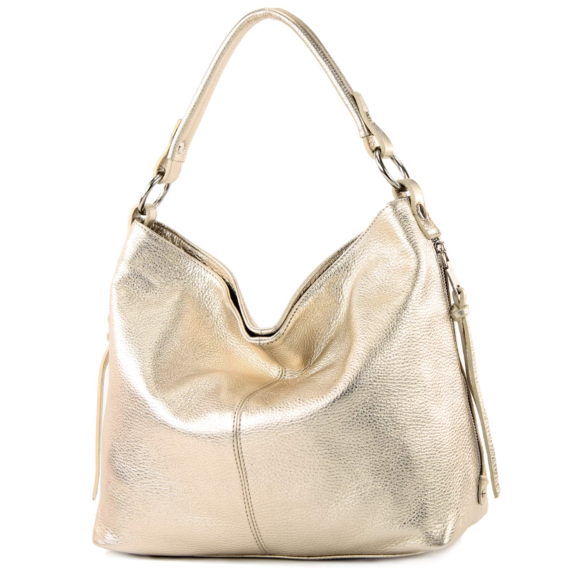 modamoda de - ital Shopper Shoulder Bag large leather T160, Colour:Light gold