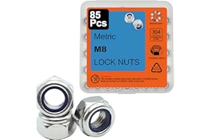 wwsurpluses 85 Pack M8-1.25mm Nylon Insert Hex Lock Nuts, 304 Stainless Steel A2-70 Locknuts,Standard Metric Thread Nylock Nuts for Bolts