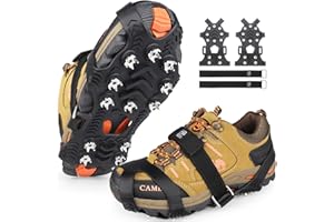 BOGI Crampons, Ice Cleats for Shoes and Boots with 12 Stainless Steel Spikes Non-Slip Ice Shoes Grippers Traction Cleats for Snow Ice, Winter Hiking, Walking, Fishing, Climbing for Women Men Kids