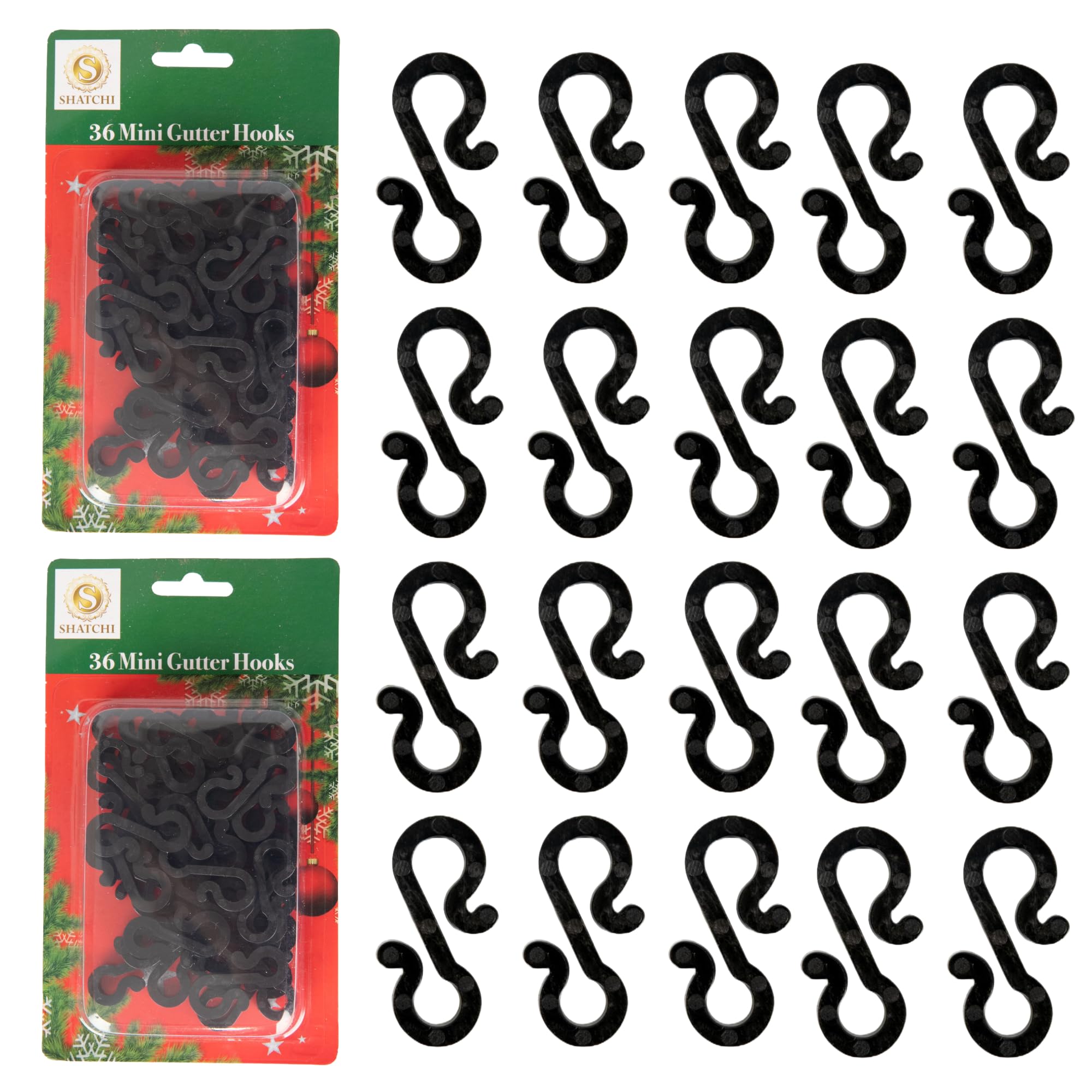 108Pcs Black Mini Gutter Hooks S Shape – Reusable Christmas Light Hangers, Plastic Gutter Hanging Clips for Outdoor Festival & Seasonal Fairy Lights