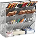 Marbrasse Mesh Desk Organiser 9 Compartments Pen Holder Silver