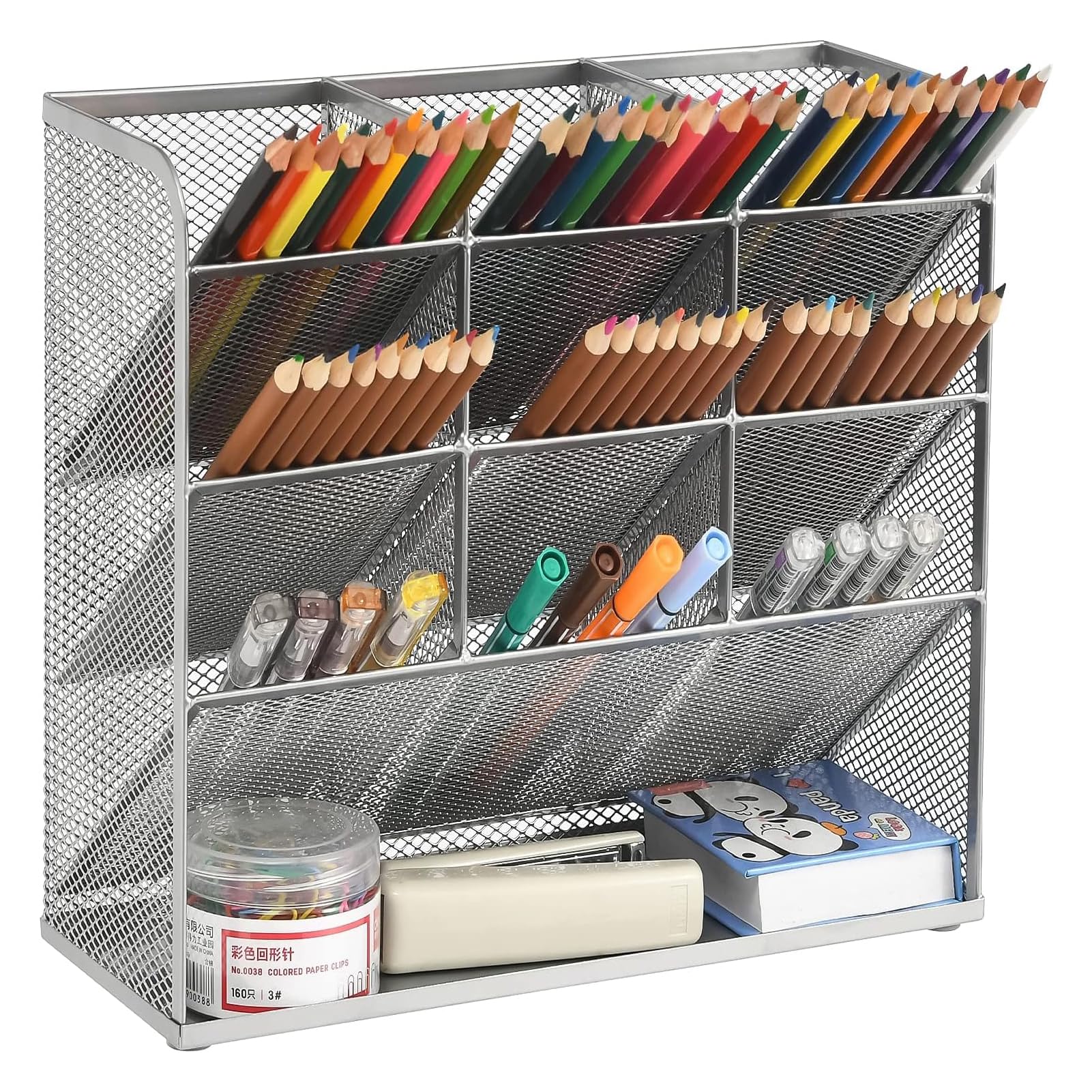 Marbrasse Mesh Desk Organiser,Pen Holders Desk Tidy,Desktop Stationary Storage Organiser for School Home Office Art Supplies(Silver)