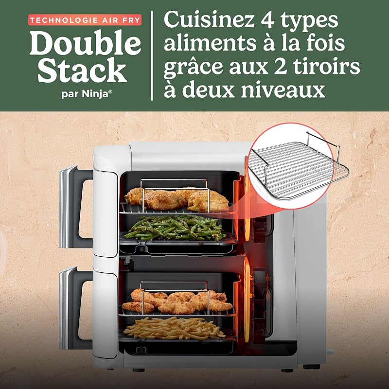 Double Stack XL Air Fryer, Friteuse sans huile Verticale, Blanc