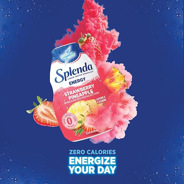 SPLENDA ENERGY LIQUID WATER ENHANCER DROPS, SUGAR FREE, ZERO CALORIE, NATURAL FLAVOR, CONCENTRATED DRINK MIX, 3.11 FL OZ EACH BOTTLE (STRAWBERRY PINEAPPLE, 1 PACK)