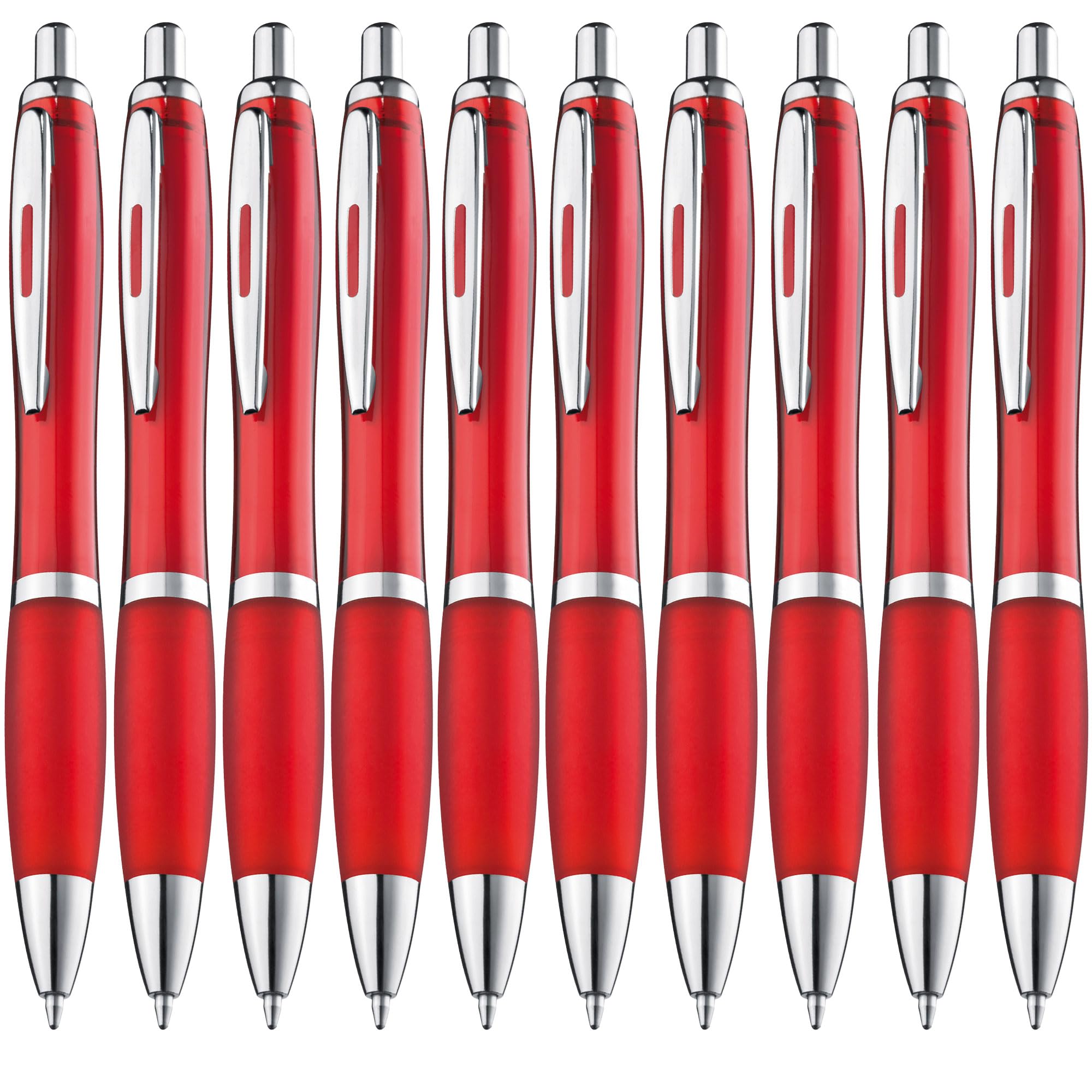 ZENSCRIBE® Ergonomic Ballpoint Pen - Pack of 10 Premium Set, Non-Slip Ballpoint Pen for Easy and Soft Writing, Blue Writing Ballpoint Pen Red