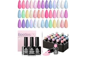 BEETLES GEL POLISH Beetles Gel Nail Polish Set,24Pcs Pink Purple Pearl Blue Shimmer Chameleon Green Colors Gel Polish Kit, 3Pcs Base Top Coat Double-ended Brush Soak off UV Nail Polish Christmas Gifts for Women