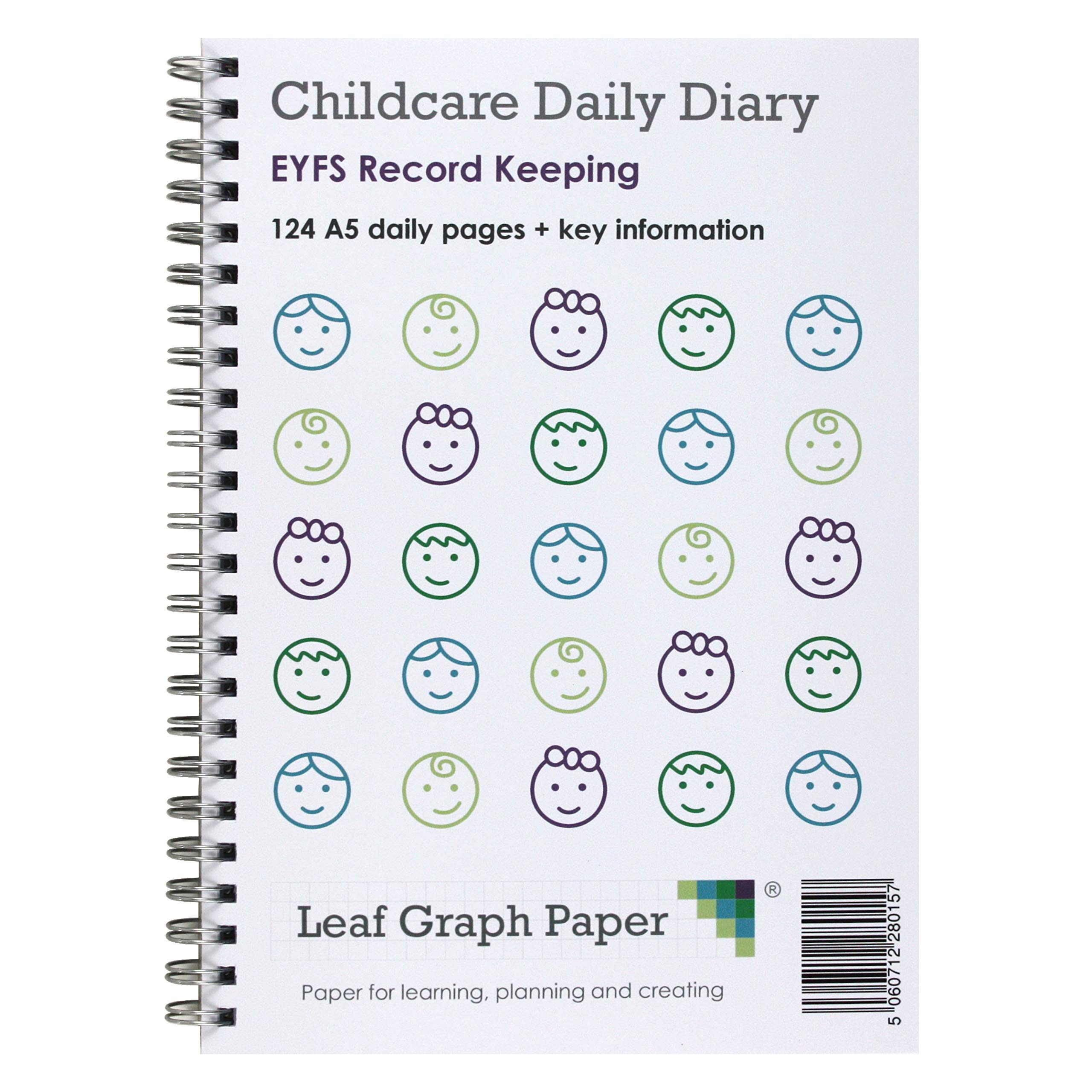 Leaf Graph A5 Childcare Daily Diary for Childminders and Nurseries, EYFS Aligned, Wirebound Log Book, 124 Pages