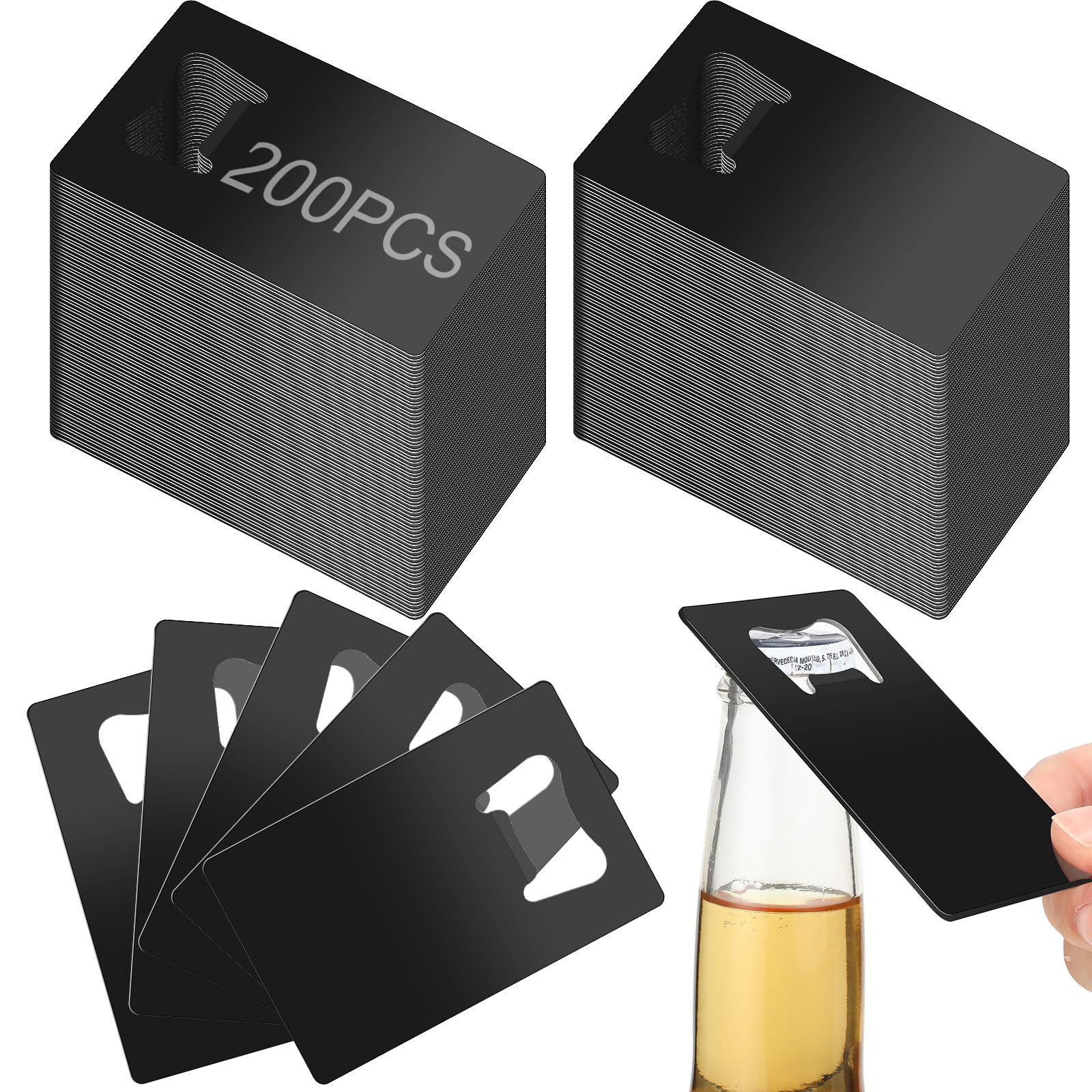 Photo 1 of Nuogo 200 Pcs Stainless Steel Card Bottle Openers Bulk Metal Card Beer Openers Groomsmen Wallet Bottle Opener for Wedding Party Bridesmaid Favors Gifts (Black)