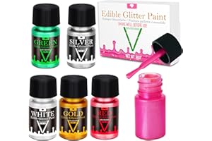 VIVIDYE Edible Glitter Paint - 6 Colors Food Grade Edible Paint for Cake, Chocolate, Cupcakes, Cocktail, Shimmer Decorative Paint Liquid Food Coloring for Halloween Candy, Drinks, Baking, 6x10g