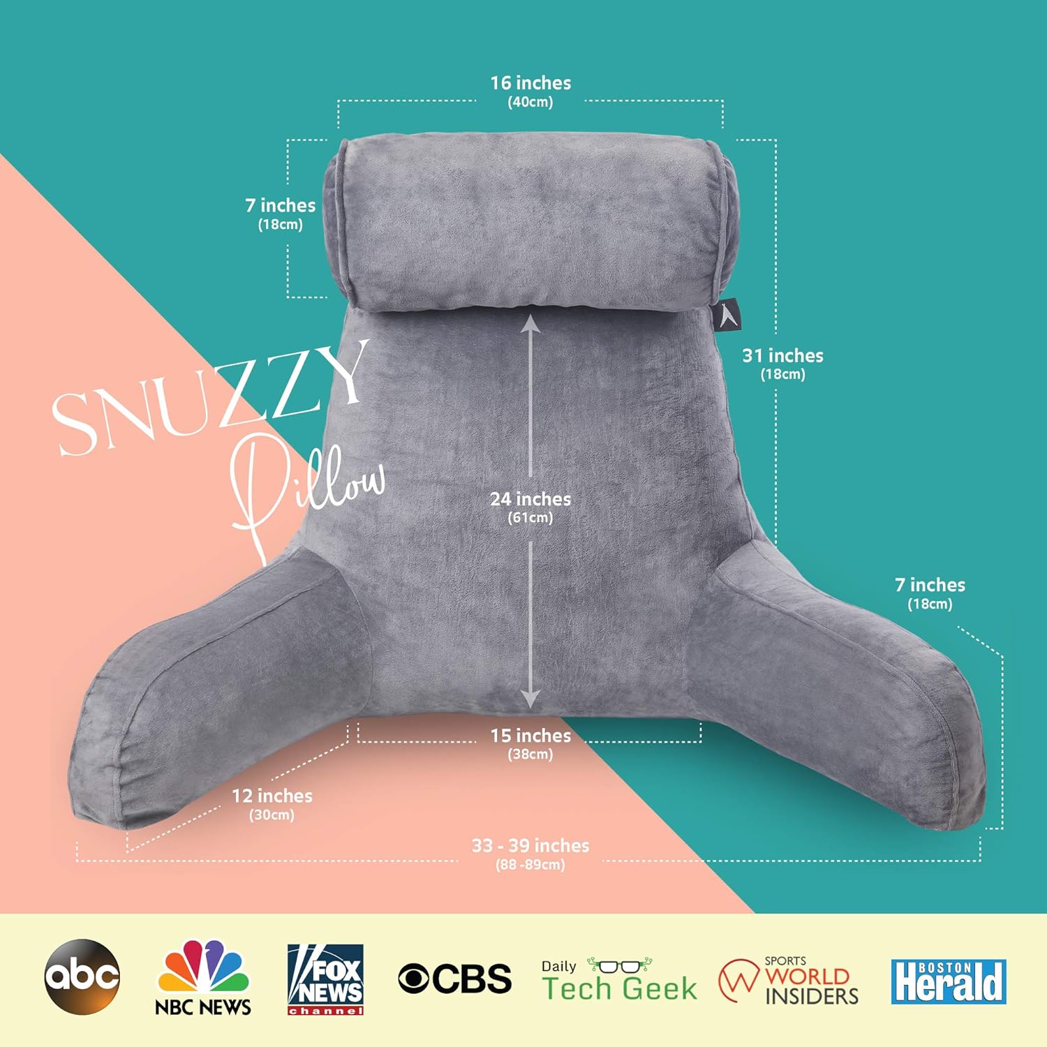 ATX Snuzzy Pillow - Bed Reading Pillow with Arms - Backrest for Sitting Up in Bed - Watching Tv, Gaming, Studying, Working - Extra Large Size for Adults: Home & Kitchen