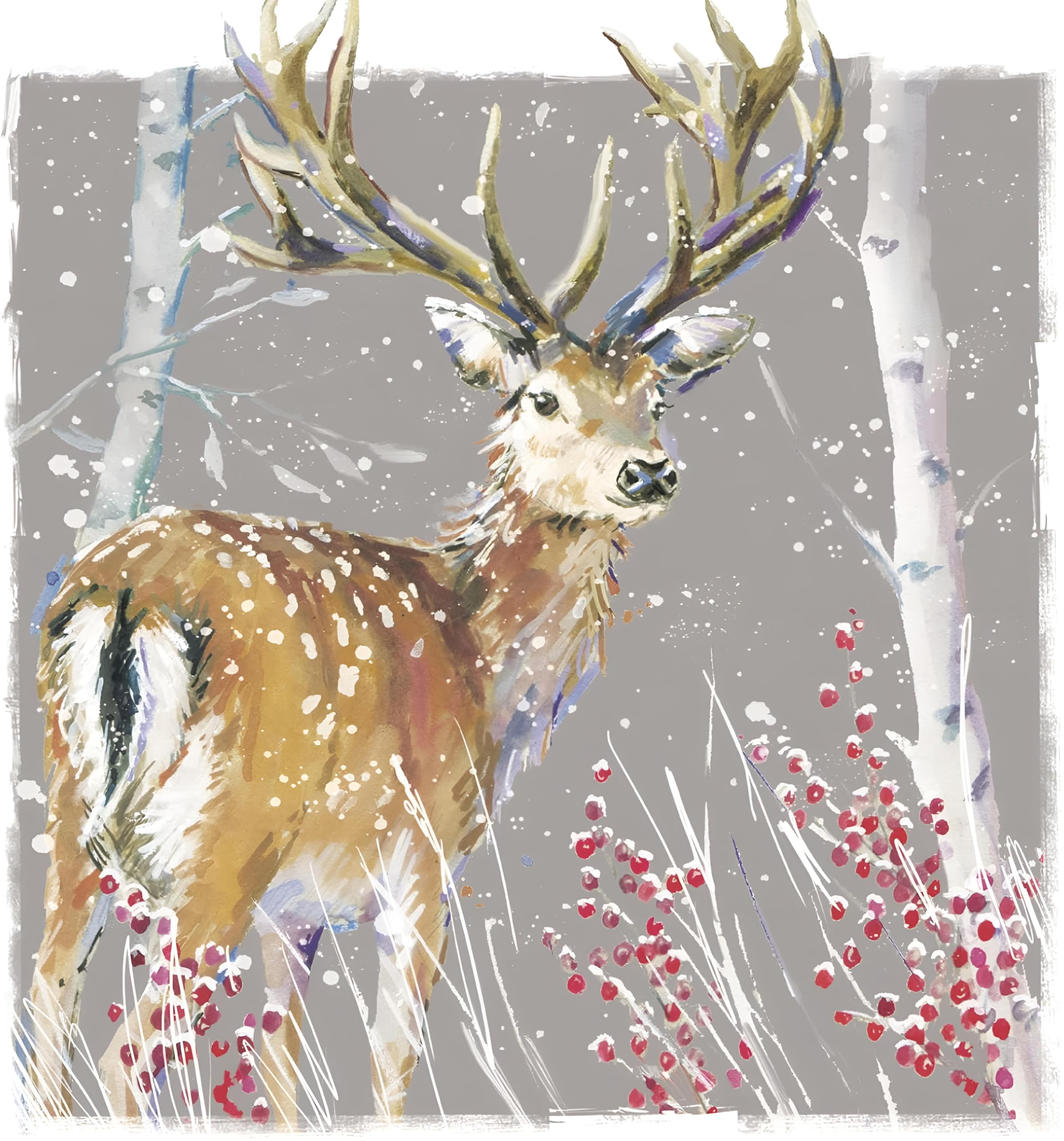 GBCC Charity Christmas Cards Pack of 6 - Stag and Silver Birch Design - Festive Christmas Cards Multipack - In Aid of UK Charities