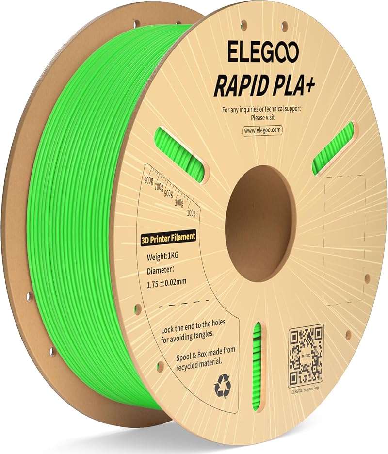 ELEGOO Rapid PLA Plus Filament 1.75mm Green 1KG 600mm/s Dimensional +/-0.02mm