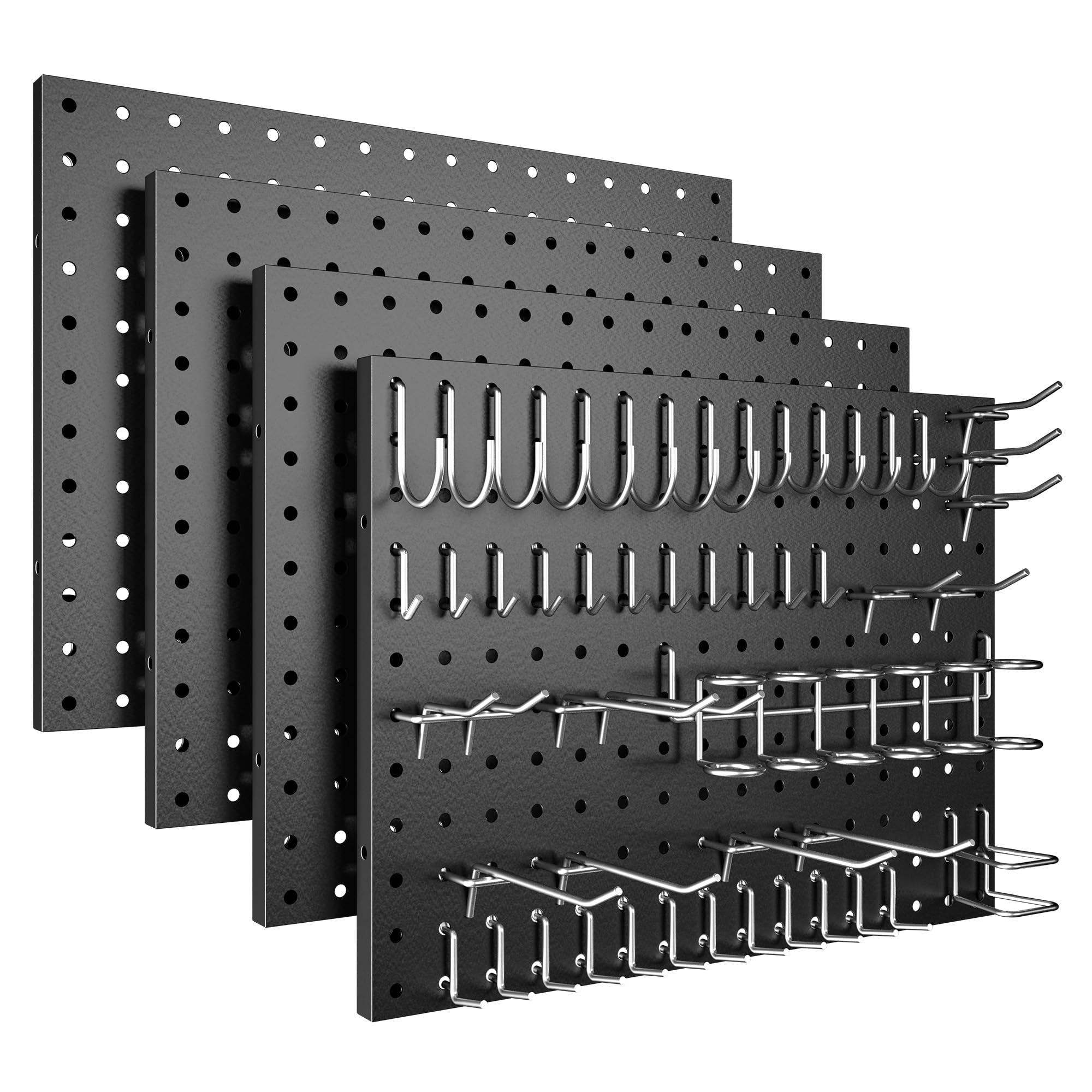 Photo 1 of Spampur Peg Board, 4/6/8 Pack Metal Pegboard Panels White & Black Pegboards Wall Organizer with 51 Pcs Hooks, Peg Board for Walls Home, Garage Tool Storage, Office Organization, Kitchen, Craft Room