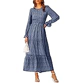 BTFBM Women Casual Long Sleeve Crew Neck Fall Dress Bohemian Relaxed Fit Floral Flowy Maxi Dresses Tiered Cocktail Dress