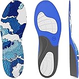Flat Feet Arch Support Women/Men, QBK Memory Foam Shoe Inserts with Summer Waves Pattern Design, Gel Insoles for Standing All