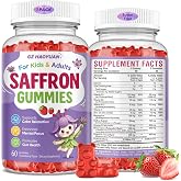 Saffron Gummies for Kids &amp; Adults, 21-in-1 Saffron Supplements with 100mg Saffron Extract, L-Theanine, Magnesium, Omega-3, GABA, D3, B6, B12 &amp; C, Supports Mood, Focus &amp; Gut Health, Sugar-Free, Vegan