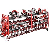 Shomextol 66" W Super Large Power Tool Organizer Wall Mount,Heavy Duty Cordless Tool Organizer with 18 Drill Holder,600 Lbs Capacity 4-Layer Garage Organization for Garage and Workshop (Red)