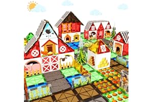BIGSHU Magnetic Tiles Farm Animal Toys Set for Toddles Kids, Montessori STEM Toys for 3+ Year Old Boys Girls, Magnetic Building Blocks, Construction Sensory Magnets Games Educational Birthday Toys Gifts