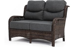 HILLGA Luxury Outdoor Furniture High Back Patio Sofa, Oversized Loveseat with 6'' Thick Cushions, Ideal for Porch, Poolside, Deck, and Yard (Dark Gray)