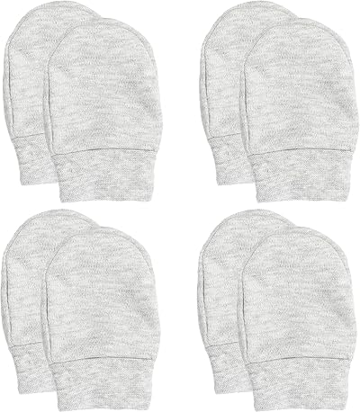 Soft Touch Baby Anti Scratch Mittens 4 Pack 100% Cotton Grey
