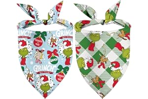 SARYBEI Christmas Dog Bandanas Puppy Scarf - Merry Christmas Dog Outfits - 2 Pcs Holiday Party Birthday Adjustable Triangle Reversible Xmas Pet Costume for Small Medium Large Dogs
