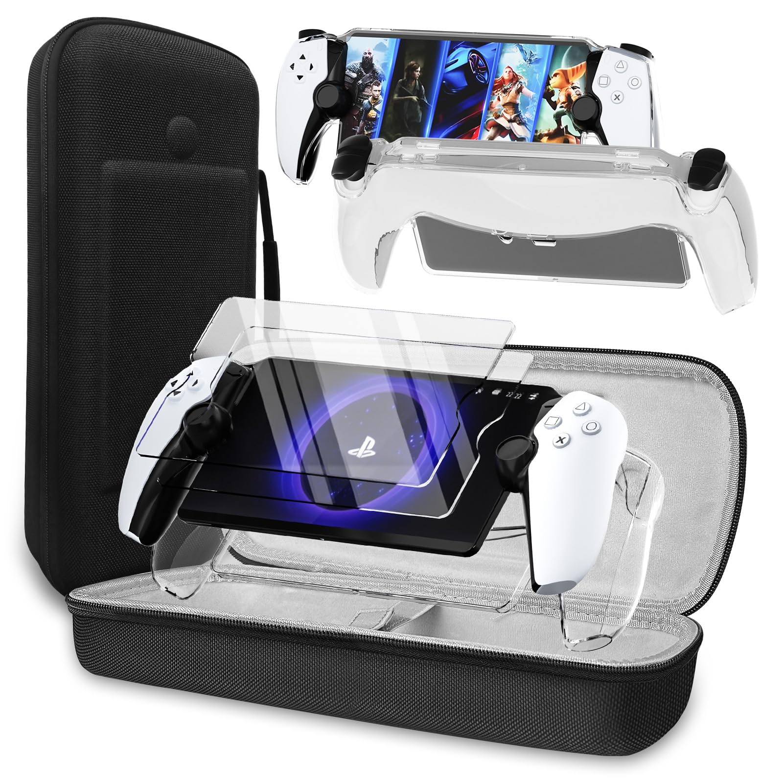Photo 1 of QUAGGY 3-in-1 Accessoris Kit Compatible with PlayStation Portal, EVA Carrying Case for PS Portal with Clear Skin Protective Case, 2 Screen Protectors for PlayStation Portal