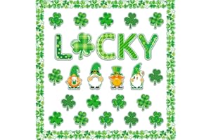 Kepeel St. Patrick's Day Shamrocks Cutouts Bulletin Board Decorations, St. Patrick’s Lucky Gnome Paper Cutouts Bulletin Trim Board Border Stickers for Holiday Classroom School Supplies