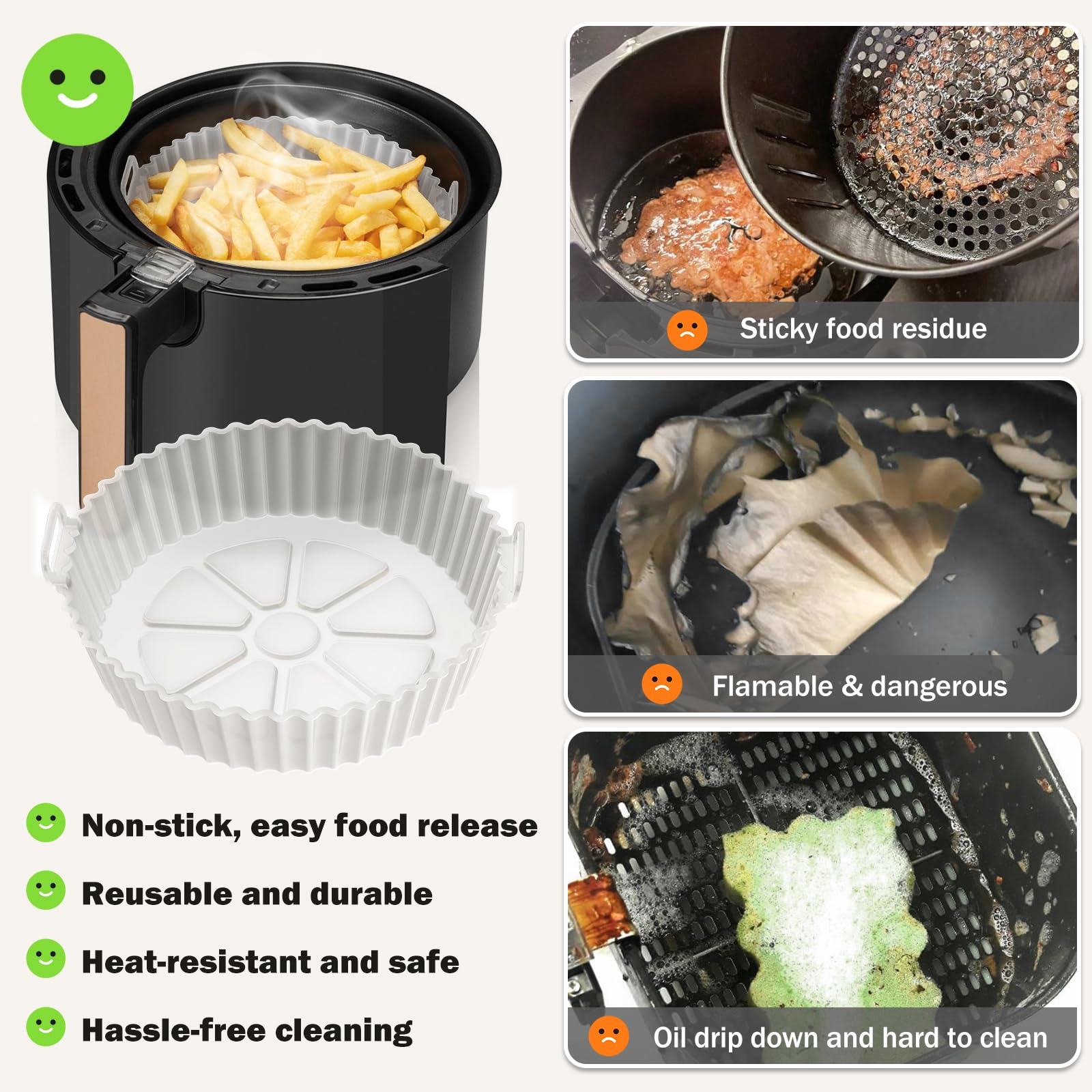 Air Fryer Silicone Liners 2 Pack, Altalsby 8 Inch Transparent Reusable Air Fryer Basket Liners for 3-5 QT Basket, Non-Stick Airfryer Silicone Pot Oven Liner for Ninja Air Fryer, Microwave Accessories