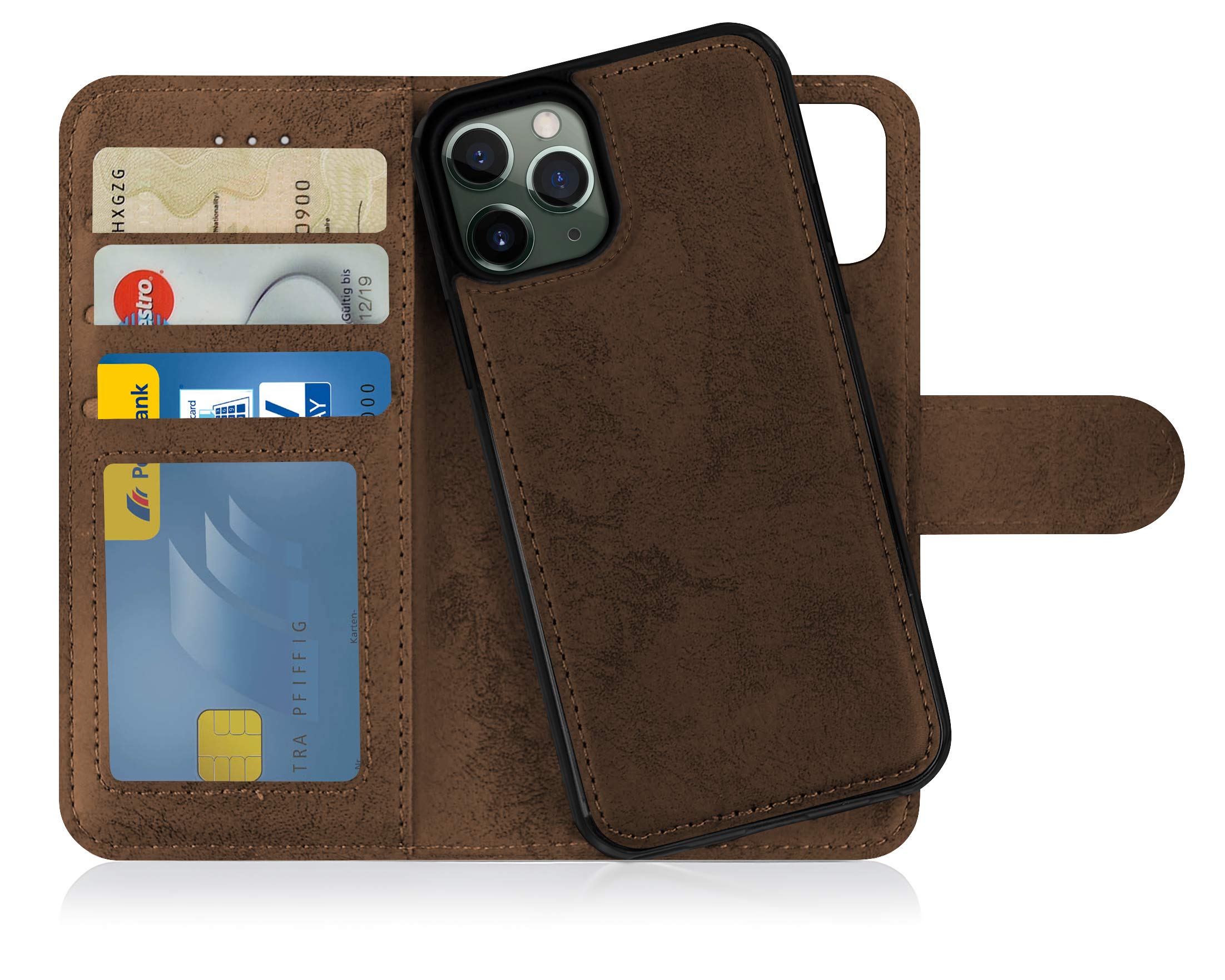 MyGadget Flip Case for iPhone 11 Pro - [ Removable Magnetic Cover ] - PU Leather Phone Case - [ Cover with Card Slot ] Protective Shell in Brown