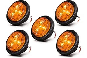 NEW SUN 5PCS 2.5" Round LED Trailer Side Lights, Amber Clearance Marker Lights 4 Diodes 12V, Waterproof, with Grommet & Pigta